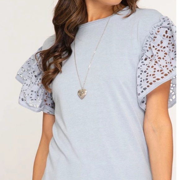 Eyelet Short Sleeve Top - Picture 1 of 4